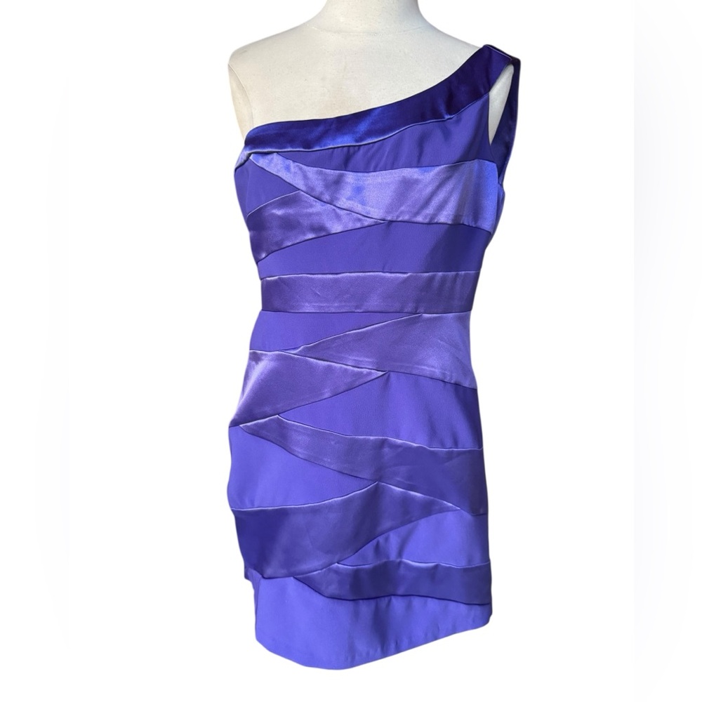 Late 1990s/Y2K A. Byer Asymmetrical One-Shoulder‎ Tiered Mini Cocktail Dress